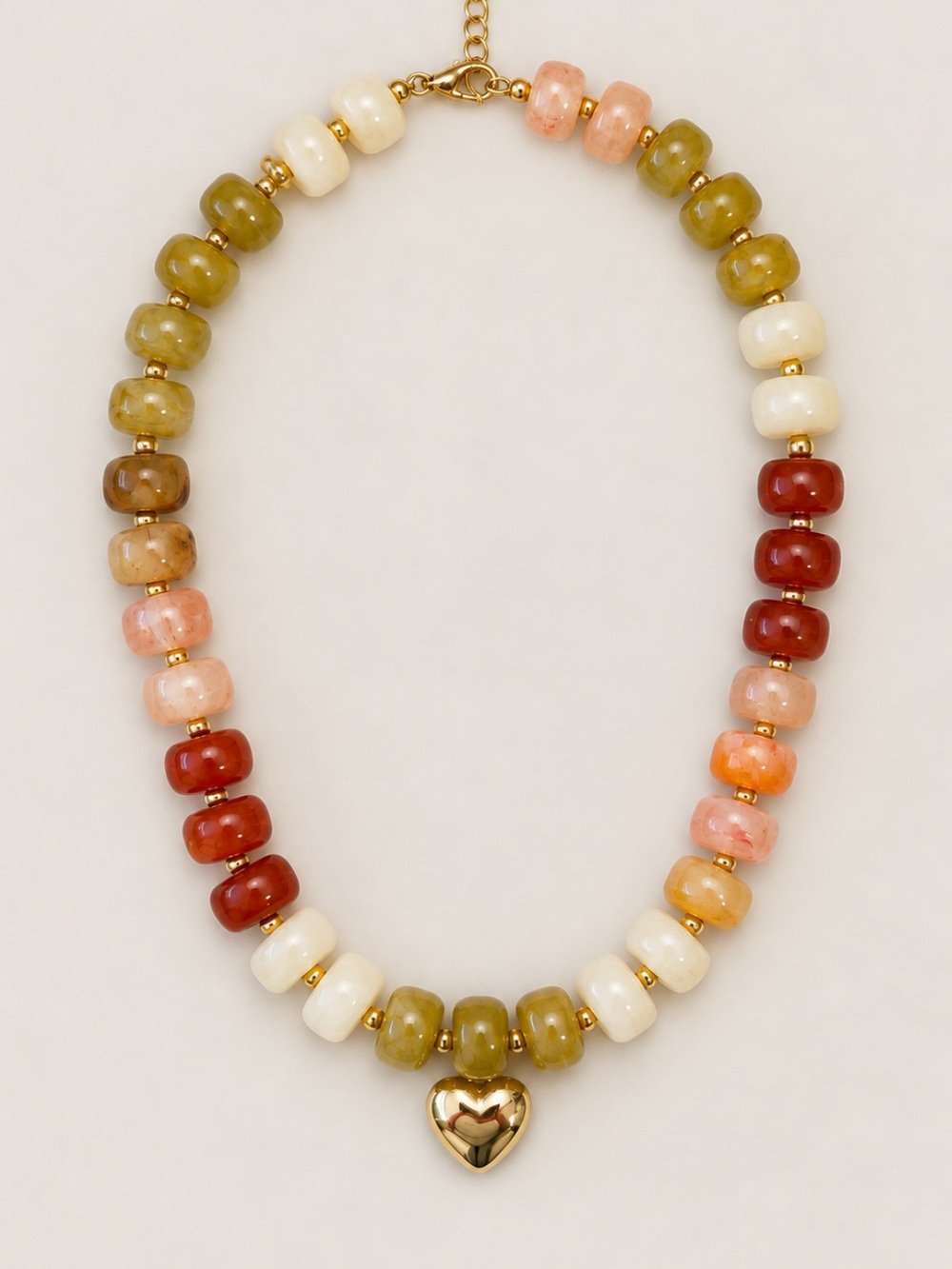 New! Cranberry Neutral Beaded Gold Heart Necklace NWOT 4010